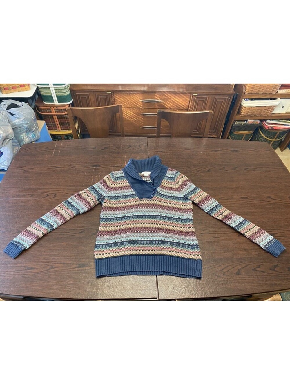 2 Vintage Liz Claiborne Sweaters Pullover Solid Green Stripe Large XL - Picture 6 of 16